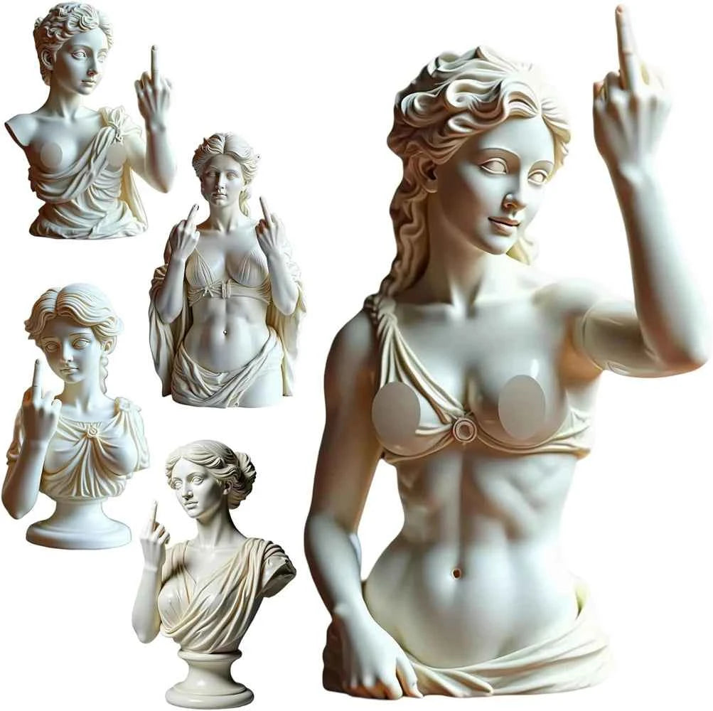 Vienna Goddess Statue With Vertical Middle Finger Resin Craftsmanship 3d Mocking Goddess Ornament For Home Decor