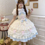 French Lolita Strap Dress Lace Patchwork Cosplay Outfit Y2K Vintage Elegant Girls Sweet Party Kawaii Dress Women Clothing 2026