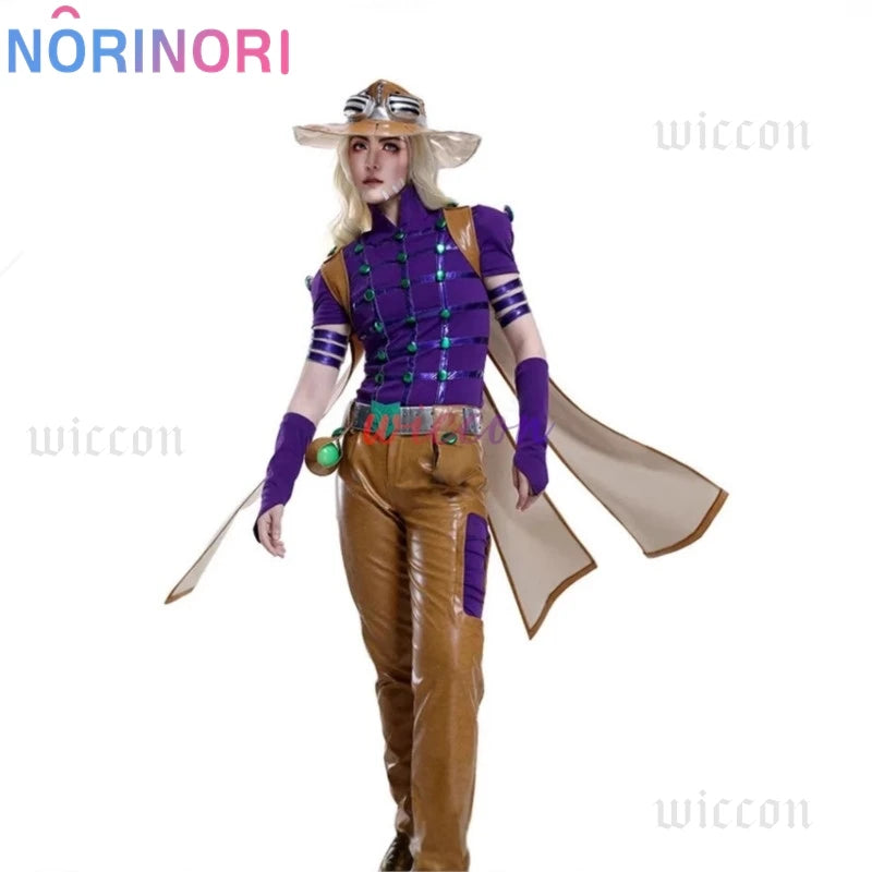 JoJo Spin Master Gyro Zeppli Cosplay Costume Spin Master Zeppli Cosplay Full Set Wig With Hat And Cloak For Halloween Costume