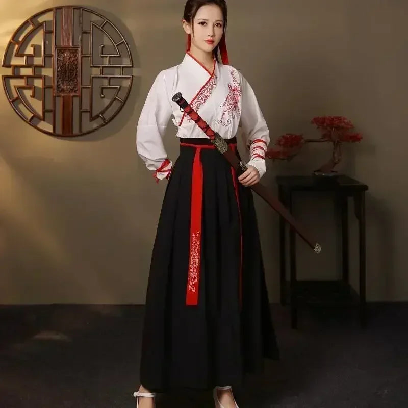 Chinese Hanfu Dress Women Clothing Vintage Ethnic Style Fashion Clothes Elegant Streetwear Casual Chinese Traditional Dress Men SS69 36.69 white black / S