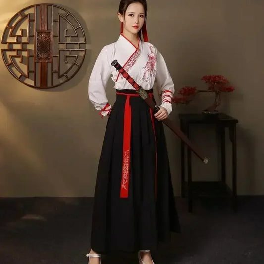 Chinese Hanfu Dress Women Clothing Vintage Ethnic Style Fashion Clothes Elegant Streetwear Casual Chinese Traditional Dress Men SS69 36.69 white black / S