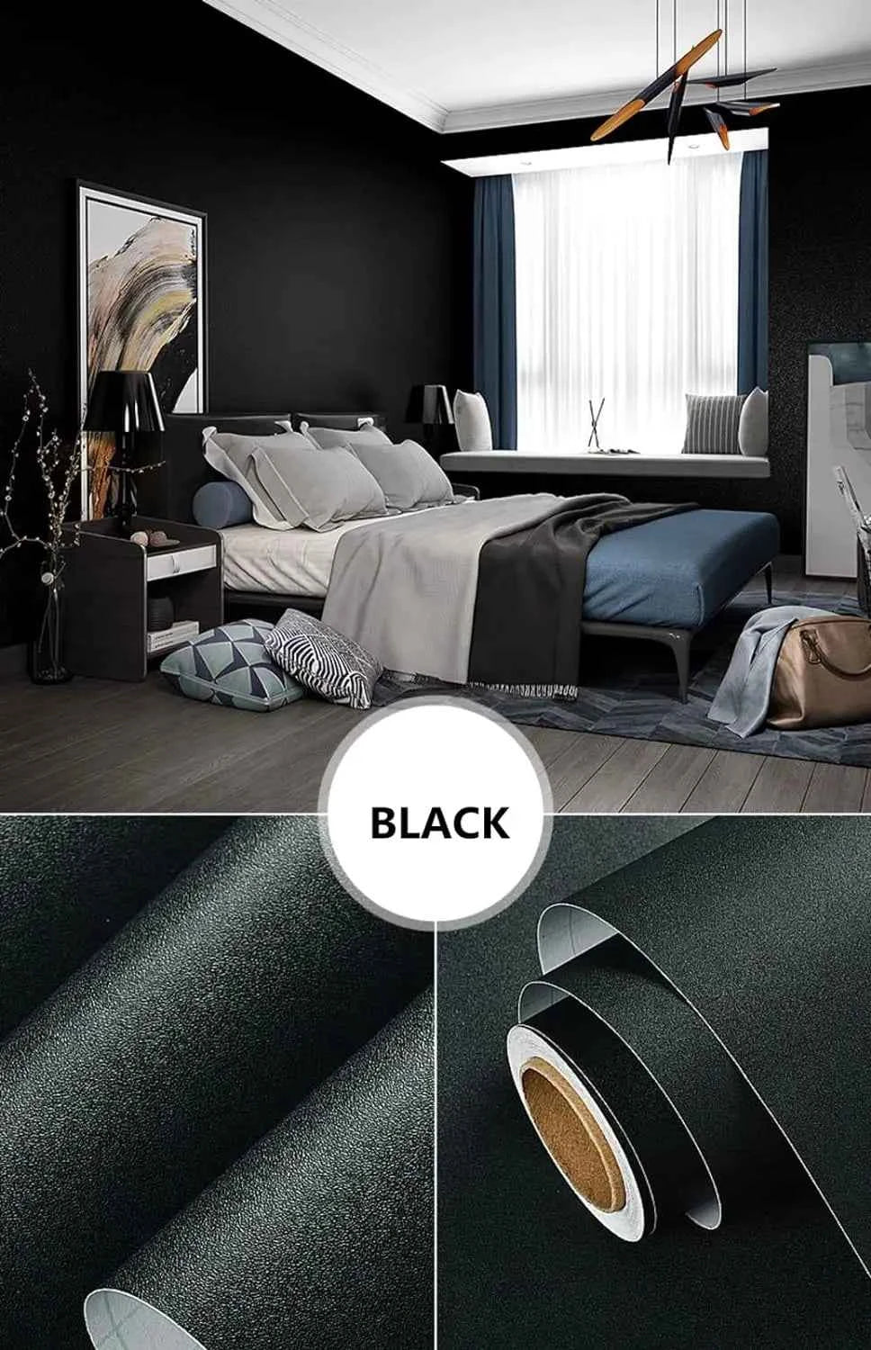 Waterpoof Matte Wallpaper Black Vinyl Self-Adhesive Stickers for Wall Furniture Livingroom Contact Paper Home Decor