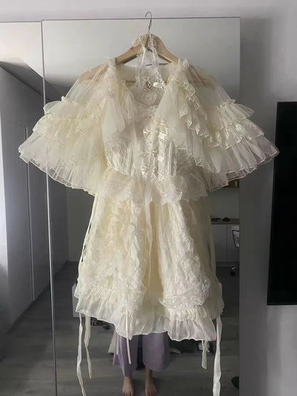 SS69 Women's Lace Mesh Short Shawl Coat - Open Front Poncho