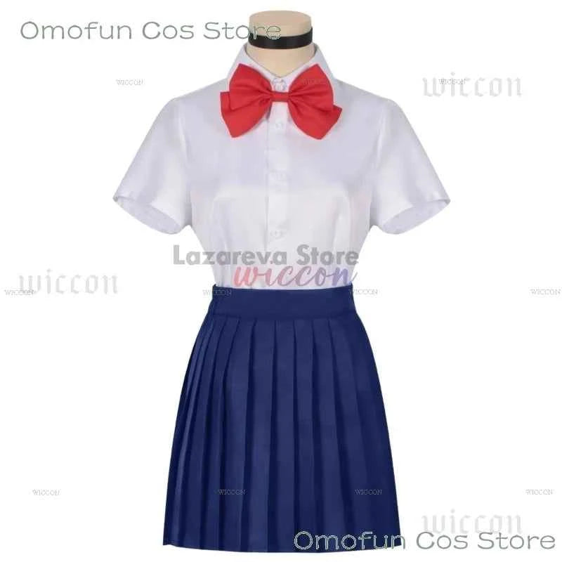 Momo Ayase Cosplay Costume Wig Anime Dandadan School JK Uniform Earrings Pink Sweater Skirt Halloween Party Women