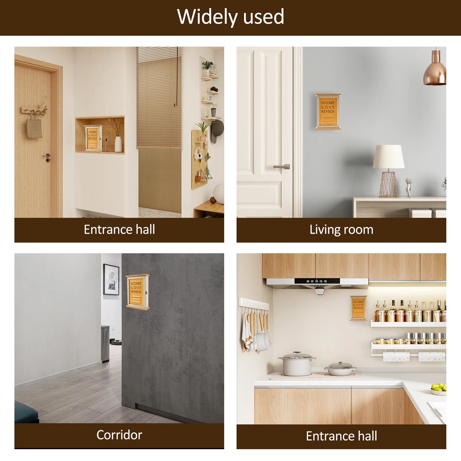 Wooden Wall Key Holder Cabinet with 6 Hooks