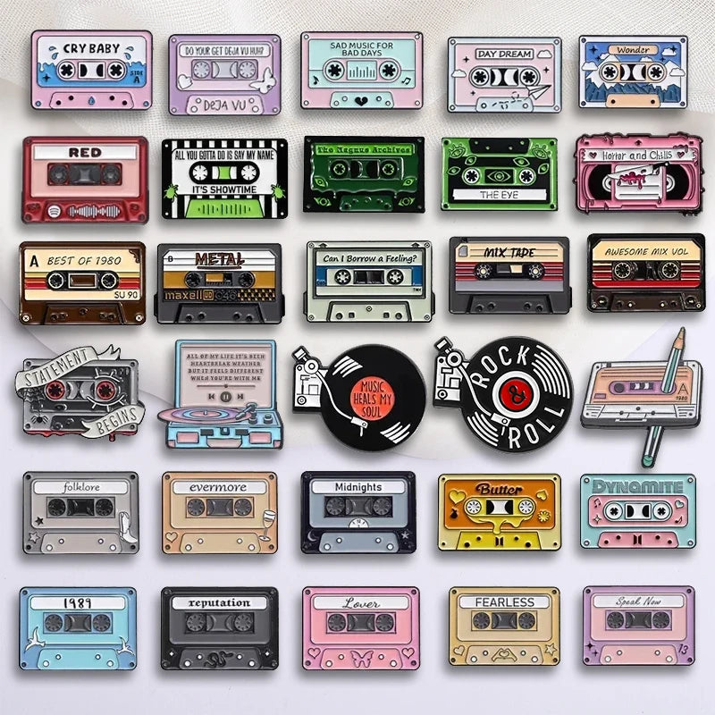 QIHE JEWELRY Retro Music Cassette Tape Enamel Pin Zinc Alloy Lapel Badge