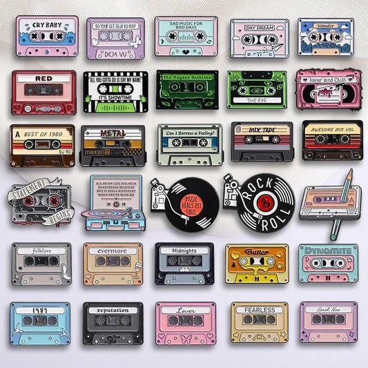 QIHE JEWELRY Retro Music Cassette Tape Enamel Pin Zinc Alloy Lapel Badge