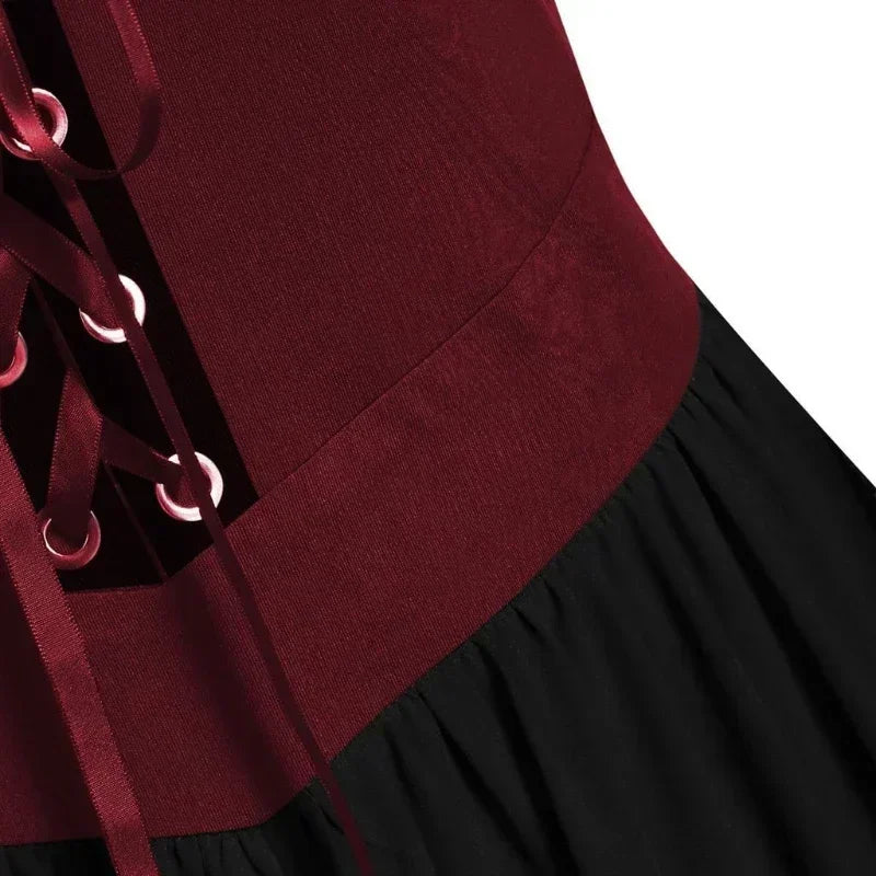 New Medieval Witch Dress for Women Halloween Carnival Women Plus Size Cold Shoulder Butterfly Sleeve Halloween Gothic Dress