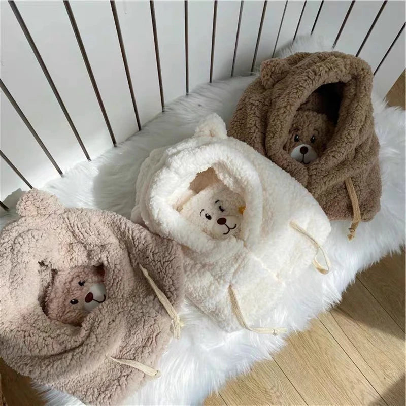 Winter Cartoon Hat With Mask Bear Lamb Beanie Hats Warm Thickened Ear Protection Skullies Beanies for Women Girl Kawaii SS69