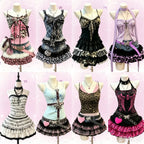 American Vintage Punk Gothic Leopard Print 2 Piece Suits Women Subculture Piano Top + Skirt Retro Harajuku Y2k Casual Outfits