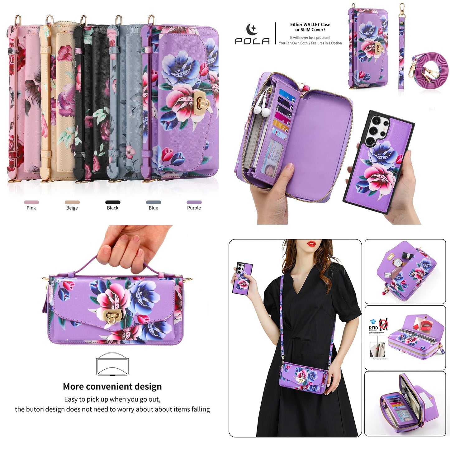 Phone Case Smartphone Android Cases Samsung Galaxy S25 Ultra Accessories Magsafe Wallet Luxury Lanyard Leather Zipper Flower Bag SS69