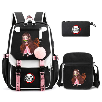 3Pcs Kamado Nezuko Demon Slayer Backpacks Set for Girls Anime School Bag Teenager Student Canvas Laptop Back Pack Women Rucksack SS69 51.69 4960742