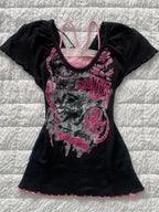 Harajuku Gothic Punk Short Sleeve T-shirts Women Subculture Printed Y2k Crop Top Tees Summer Casual American Vintage T Shirts
