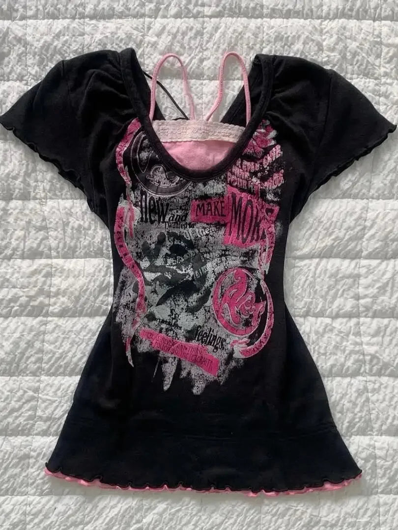 Harajuku Gothic Punk Short Sleeve T-shirts Women Subculture Printed Y2k Crop Top Tees Summer Casual American Vintage T Shirts