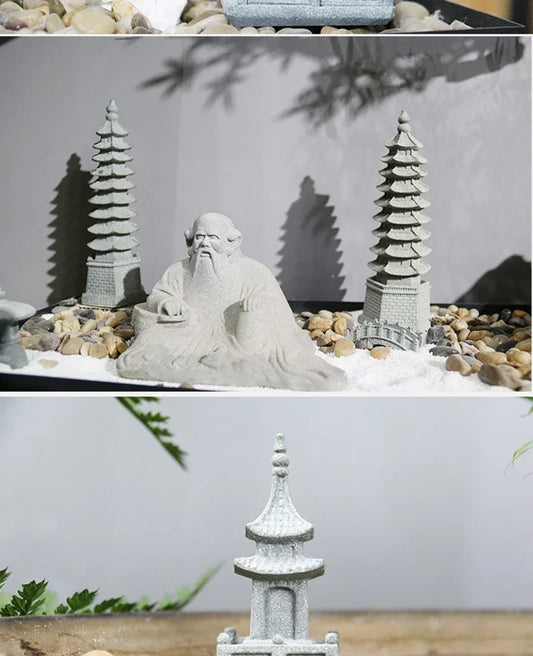 Miniature Sandstone Zen Tower Ornament for Bonsai Garden and Fish Tank