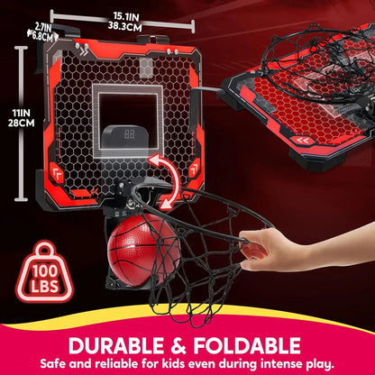 JOYFY LED Indoor Basketball Hoop Over The Door with Scoreboard and 4 Balls