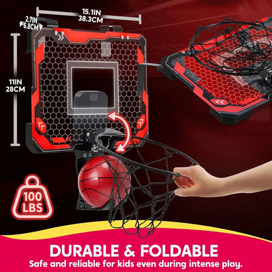 JOYFY LED Indoor Basketball Hoop Over The Door with Scoreboard and 4 Balls