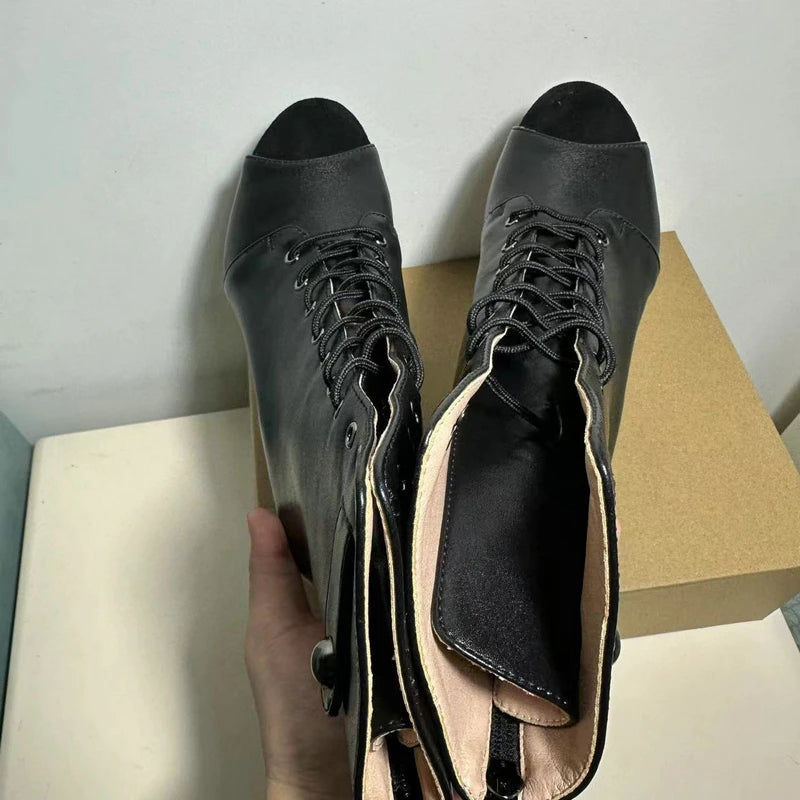 Women's Black Peep-Toe High Heel Stilettos Size 46 New Fashion Brand Party Boots for Ballroom Latin Jazz Dance Sexy Party Shoes SS69