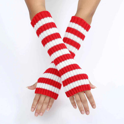 Women's Knitted Fingerless Arm Sleeves Gothic Style Striped Winter Long Arm Warmers Girls Harajuku Y2K Fashion Wrist Gloves