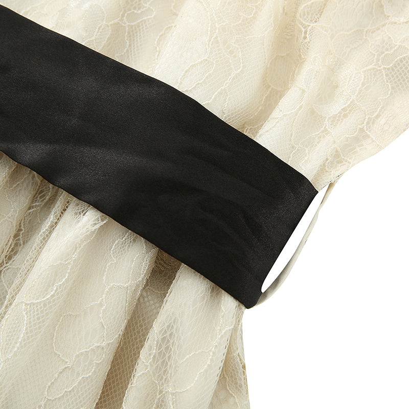 Xingqing 2024 Sweet Fairy Grunge Lace A Line Dresses Summer Women Patchwork Puff Sleeve Kawaii Dress 2000s Aesthetic Outfits SS69