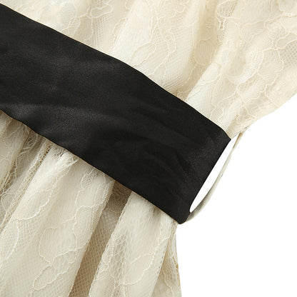 Xingqing 2024 Sweet Fairy Grunge Lace A Line Dresses Summer Women Patchwork Puff Sleeve Kawaii Dress 2000s Aesthetic Outfits SS69