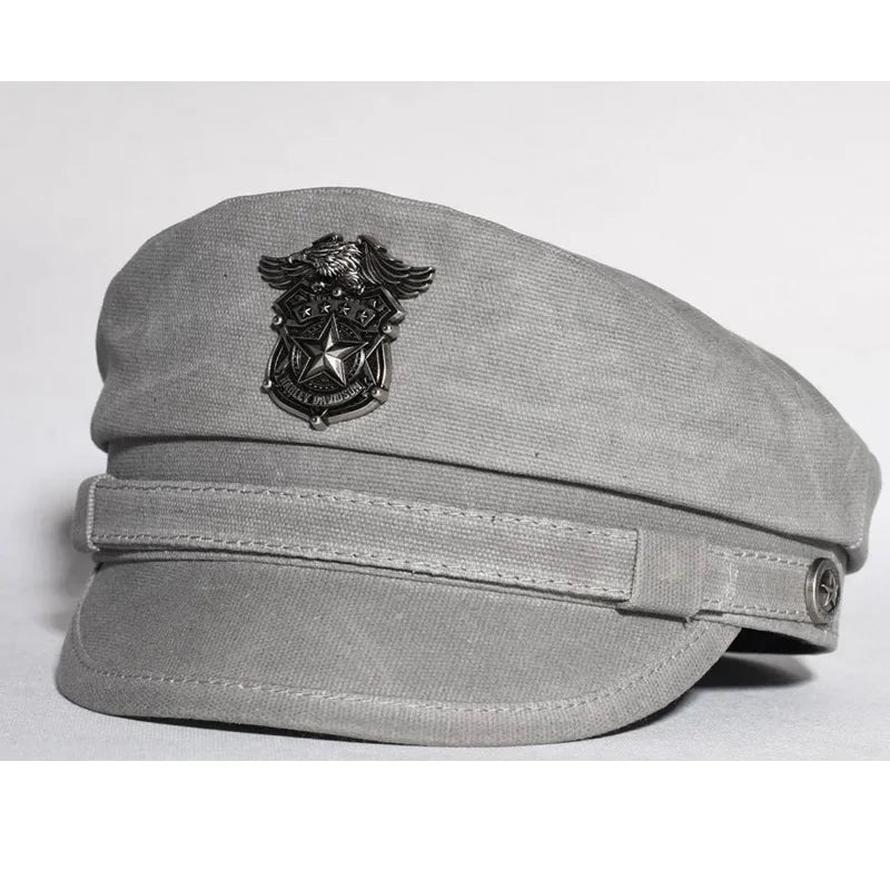 2025 New Navy Peaked Sailor Cap Men Women Summer Beret Hat Male Canvas Grey Eagle Belt Locomotive German Captain Casque