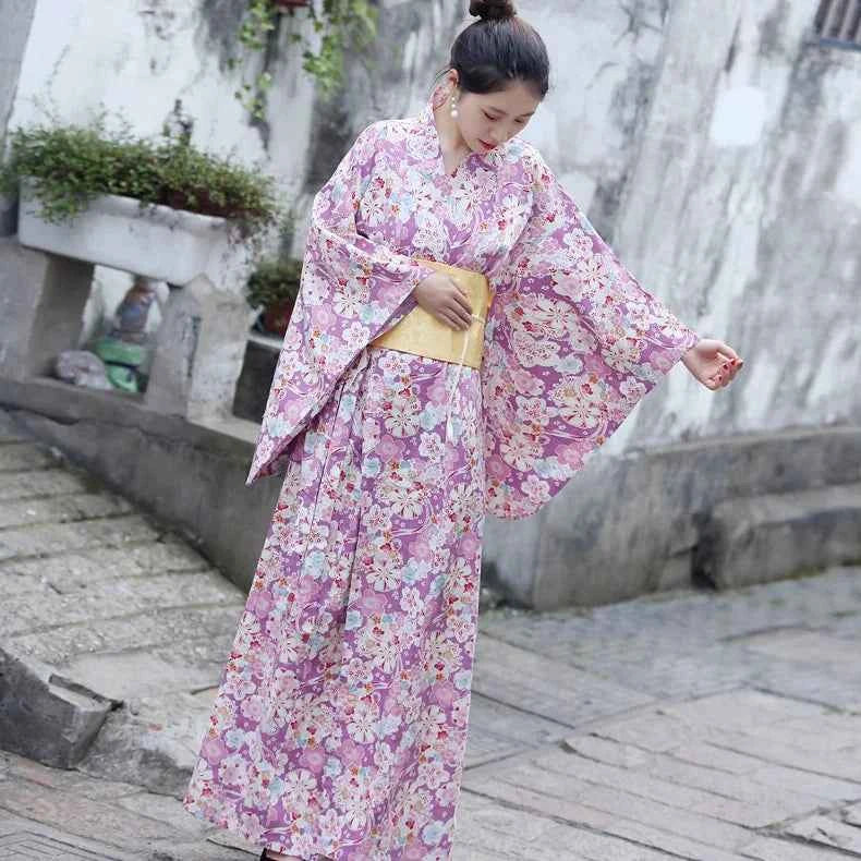 Fashion National Trends Women Sexy Kimono Yukata With Obi Novelty Evening Dress Japanese Cosplay Costume Floral One Size