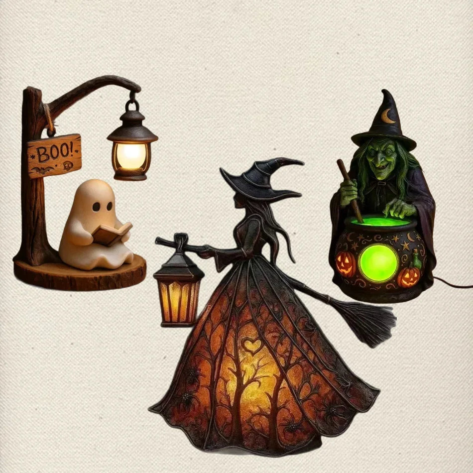 Halloween Witch Ghost 3D  Lamp Lantern Decorative Resin Lantern For Festival Spooky Party Decor Halloween Outdoor Indoor Lantern