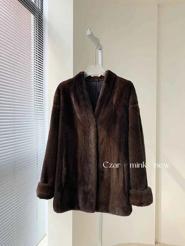 Winter Womens Real Mink Fur Coat High Quality V-neck Fur Jackets for Women New in Outerwears Luxury Clothes 2024 шуба женская