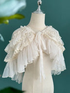 Women's Lace Mesh Short Shawl Poncho - Open Front Ruffled Collar