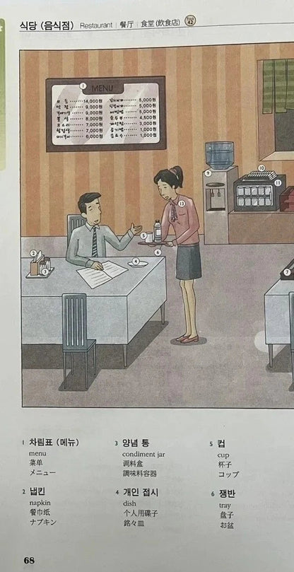 Korean picture dictionary Interest Comics book Learn Korean vocabulary visually Definitions in English Chinese Japanese SS69