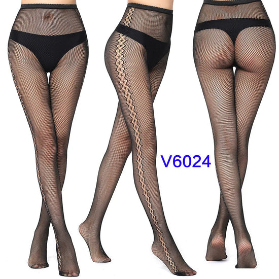Women's Sexy Hollow Jacquard Fishnet Tights Stockings Floral Lace Thigh High waist Pantyhose Nightclub Garter Hot Wind Stocking SS69 8.69 A-2-4 V-6024