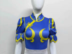 Women's Street Fighter Chun Li Cosplay Costume Game Fighter Chunli Blue Cheongsam with Headdress and Waistband Halloween Costume