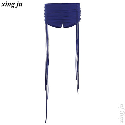Xing Ju Women'S Mesh Jumpsuits Tassel Tight Shorts Jazz Dance Costumes Singer Kpop Outfits Nightclub DJ Stage Performance Wear