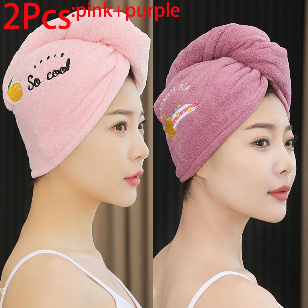 2pc Microfiber Hair Drying Towel & Shower Cap Set