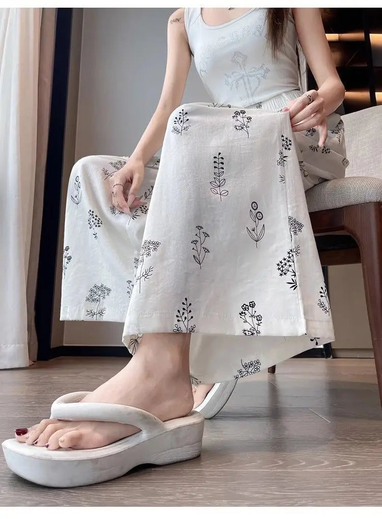 Women's Floral Print Wide Leg Pants - High Waist Casual Trousers