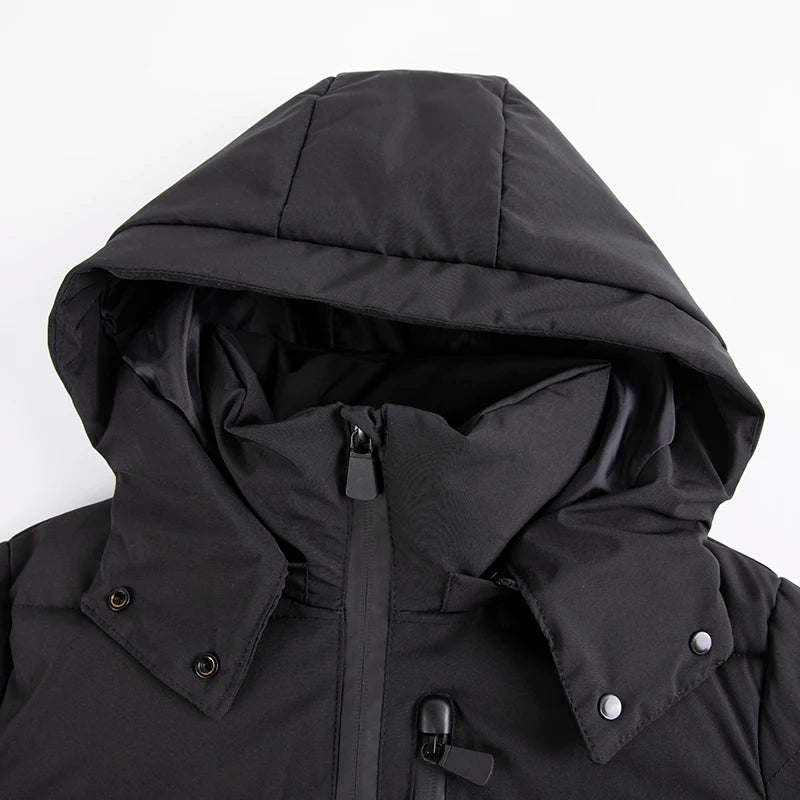 Women's Winter Hooded High Waist Padded Sport Parkas Coats with Belt Female Elegant Thick Warm Pockets Windproof Skiing Jackets