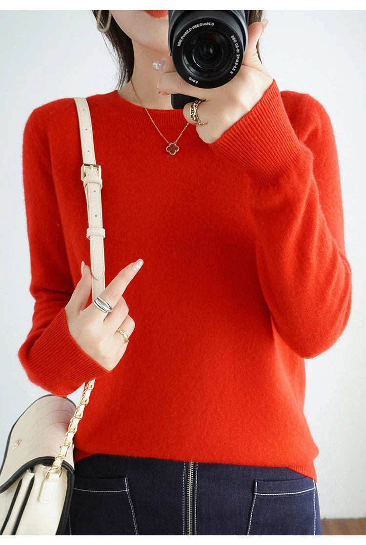 Autumn And Winter Cashmere Sweater Women's Crew Neck Pullover Casual Knitted Top Women's Short Undercoat Fashion 18 Colors SS69