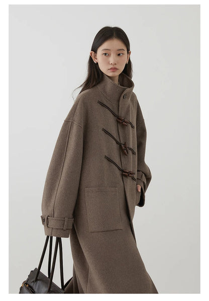 CHIC VEN Women Long Woolen Coats Single Breasted Loose Stand Collar Cow Horn Buttoned Office Ladies Overcoat Autumn Winter 2026