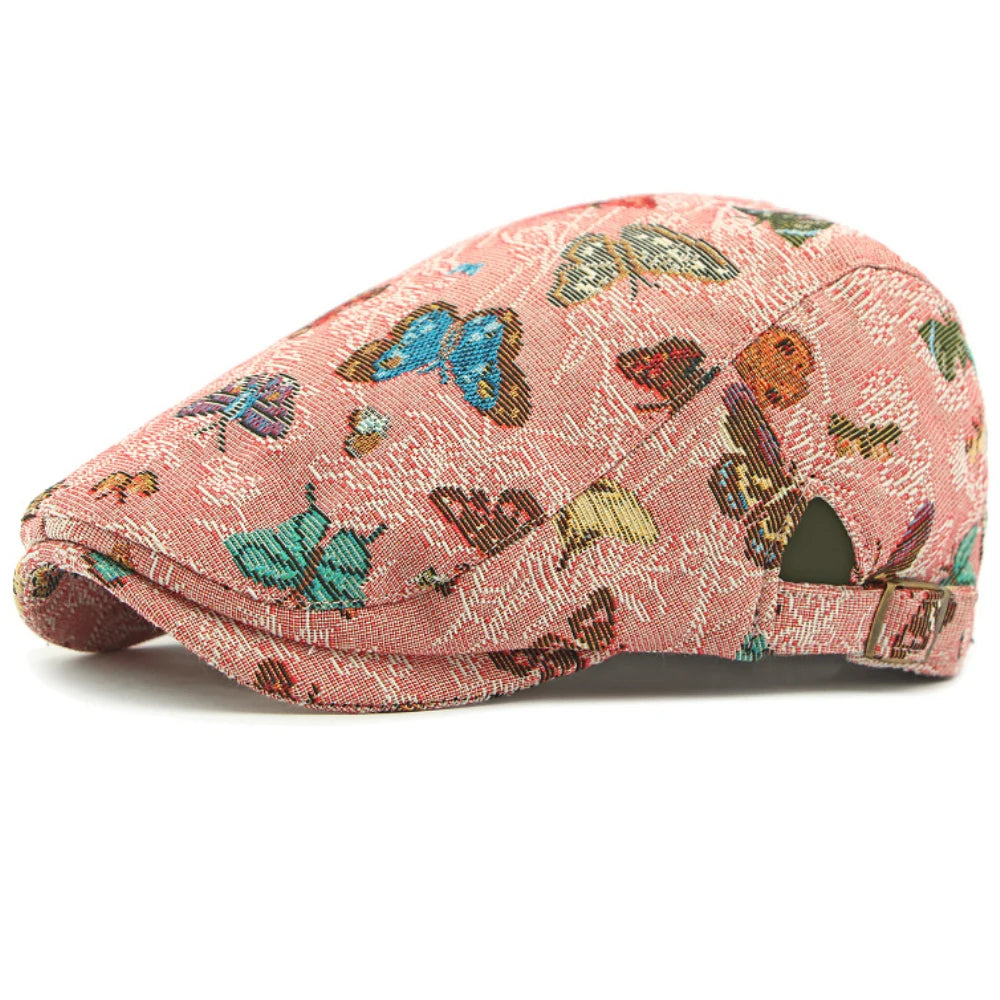 HT4729 Berets for Women Retro Butterfly Embroidery Artist Painter Beret Hat Retro Ivy Flat Cap Male Female Adjustable Beret Cap