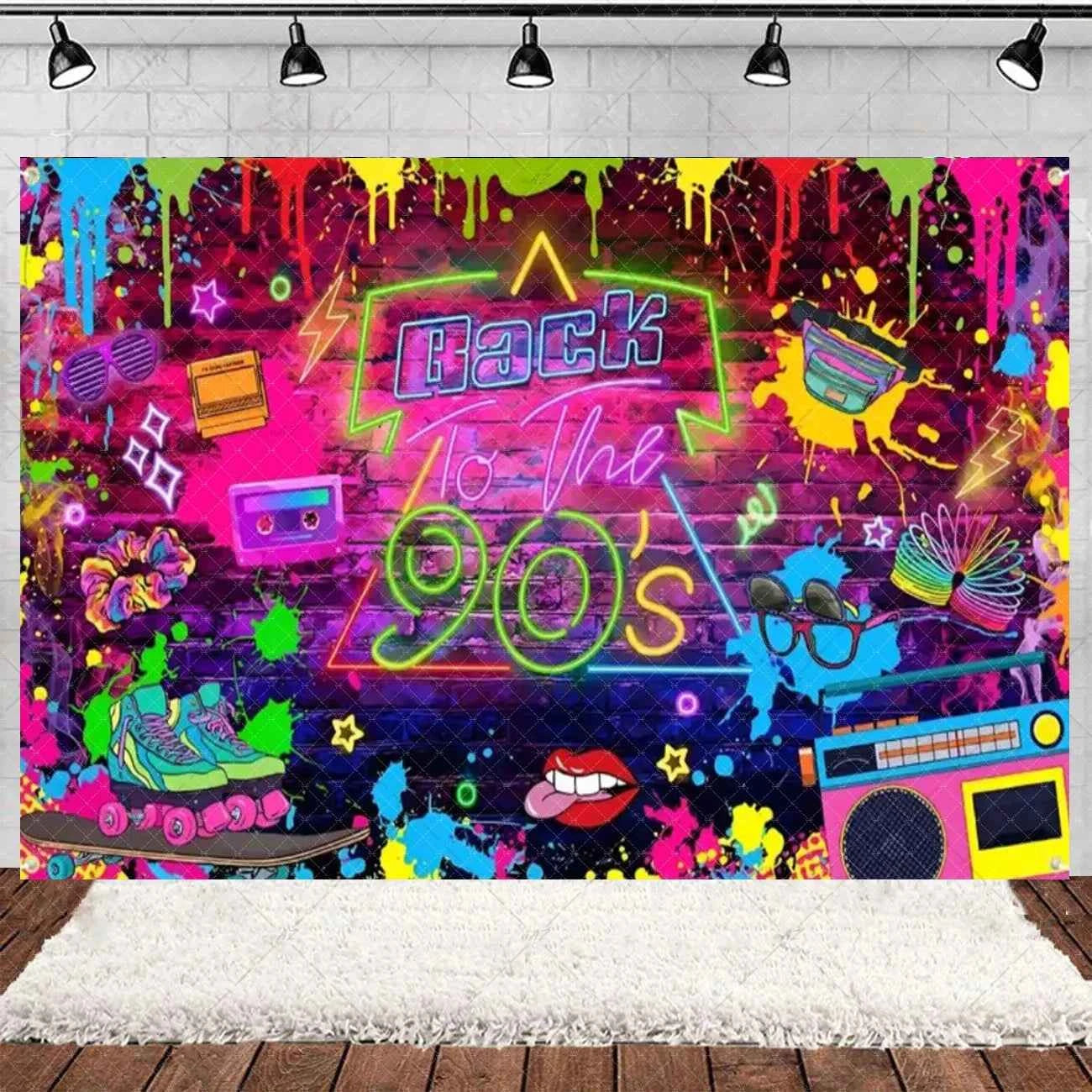 Retro Back to the 70s 80s 90s Backdrop Music Party Decorations Neon Light Graffiti Tapes Disco Background Photo Studio Supplies
