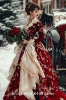 Victorian Christmas ThemedProm Dresses Velvet Embroidery Design Lace Cuffs Neckline For Halloween Cosplay Customised