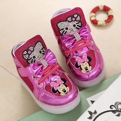 Disney Minnie girl children's sports shoes flashing shoes cartoon LED casual shoes