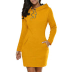 Hoodie Dress Casual Solid Colour Long Sleeve Drawstring Hoodie Dress Slim Hooded Pullover Sweatshirt Dress SS69