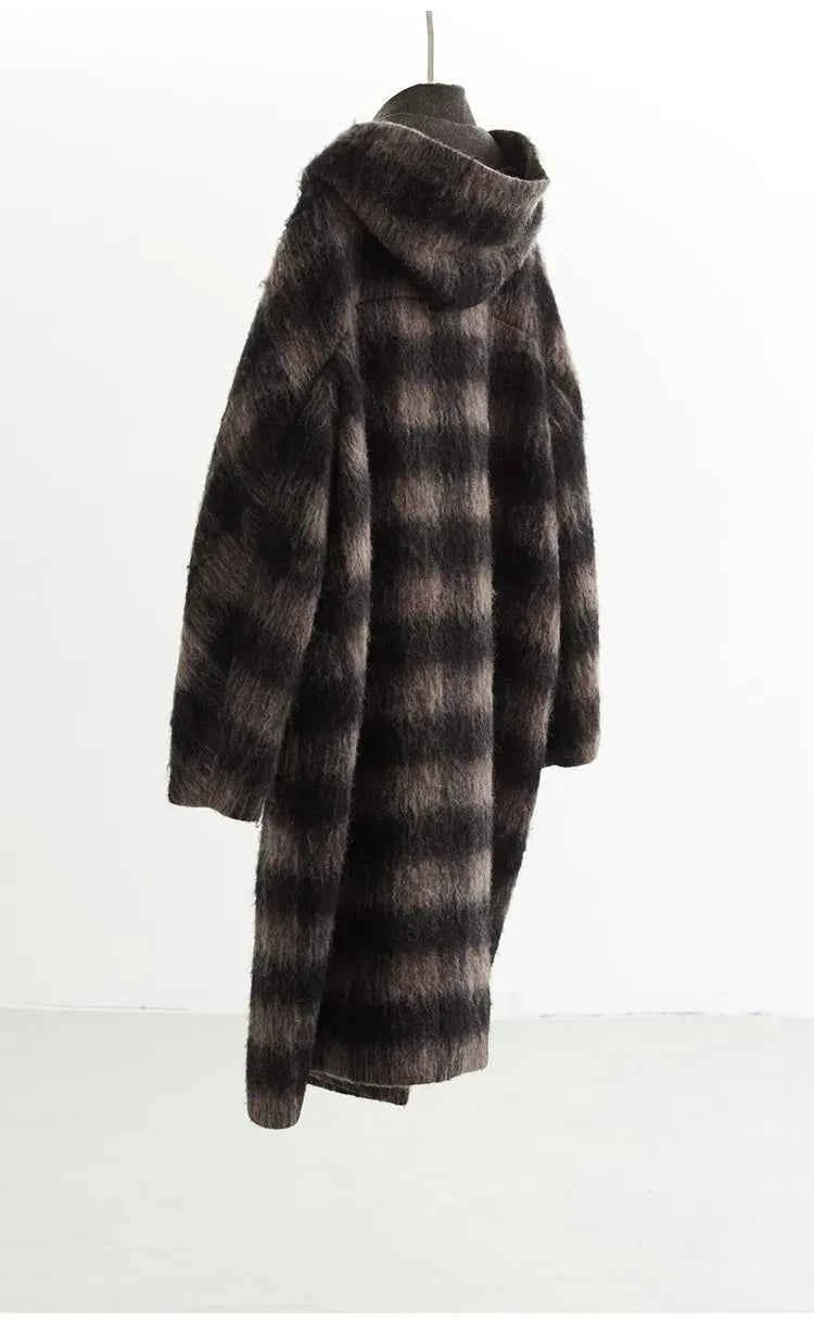 Plaid Coat~ Retro Style Horn Button Mid-Length Coat Women's Alpaca Wool Coat 2025 Winter British Style