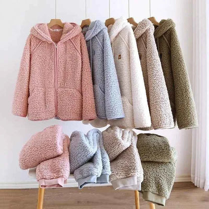 Thick Fluffy New Couple's Pajama Hooded Zipper Sleeping Sleepwear Winter Underwear Set Nightie Warm  Pyjamas Women Loungewear
