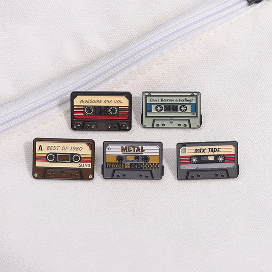 QIHE JEWELRY Retro Music Cassette Tape Enamel Pin Zinc Alloy Lapel Badge
