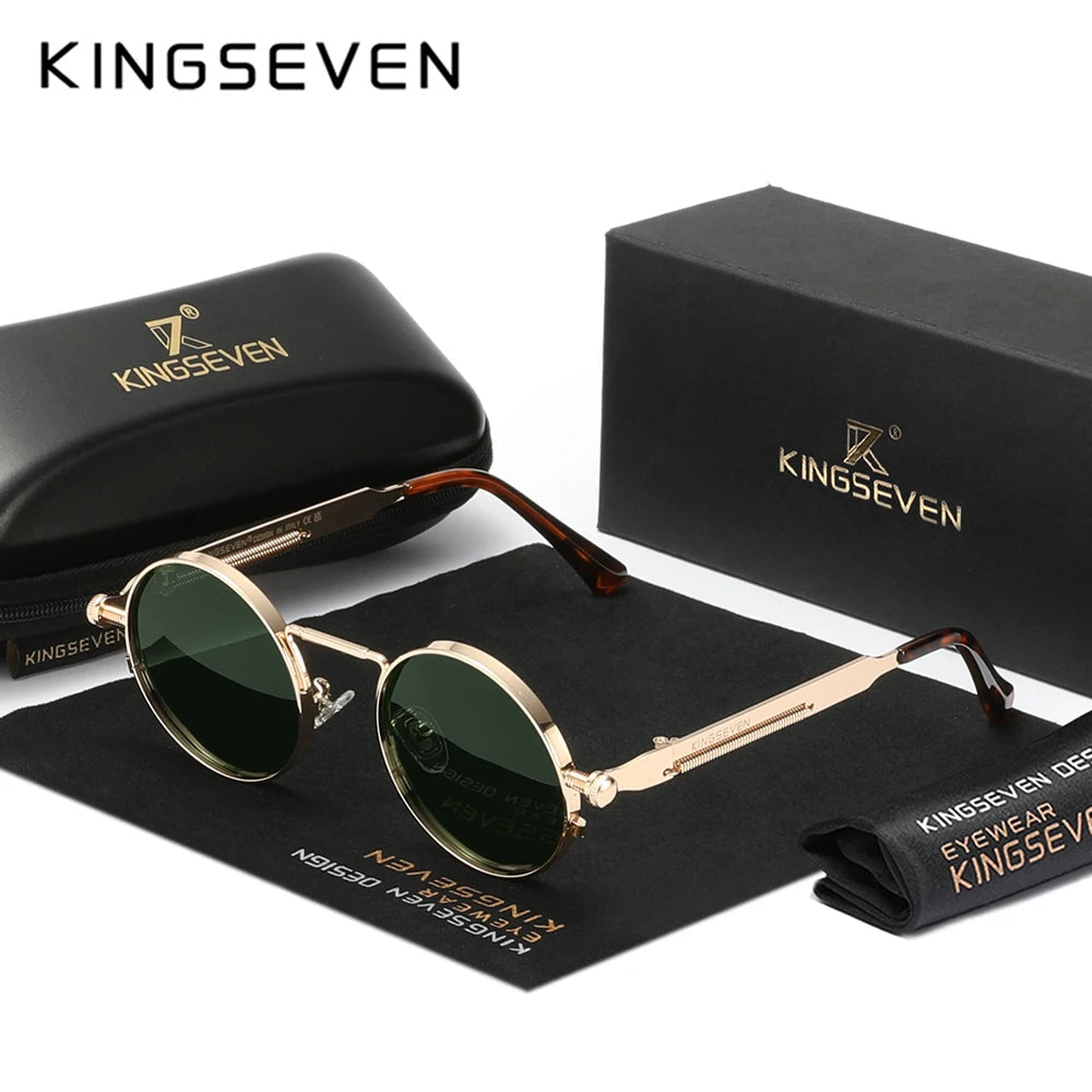 KINGSEVEN Round Sunglasses for Men Polarized Steampunk Sun Glasses For Women Vintage Style UV400 Eyewear Accessory Oculos SS69 14.69 GreenG15