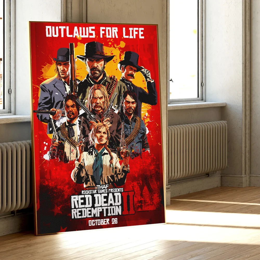 Red Dead Redemption 2 Wall Poster, Waterproof Adhesive PP Paper Art Print