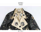 Nerazzurri Women's Faux Leather Jacket with Rivets & Hollow Out Detail